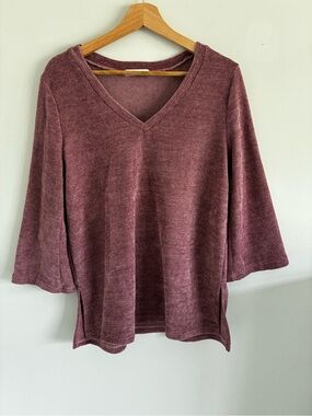 Cherish Muted Mauve Solid Knit V-Neck 3/4 Sleeve Pullover Top Women's Size M